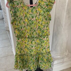 Aqua Women’s Yellow Green Lemon-Print Ruffle Dress